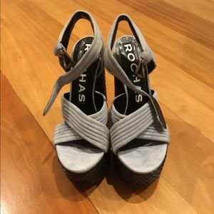 Platform Sky Blue Suede Size 39.5 Rochas Heels